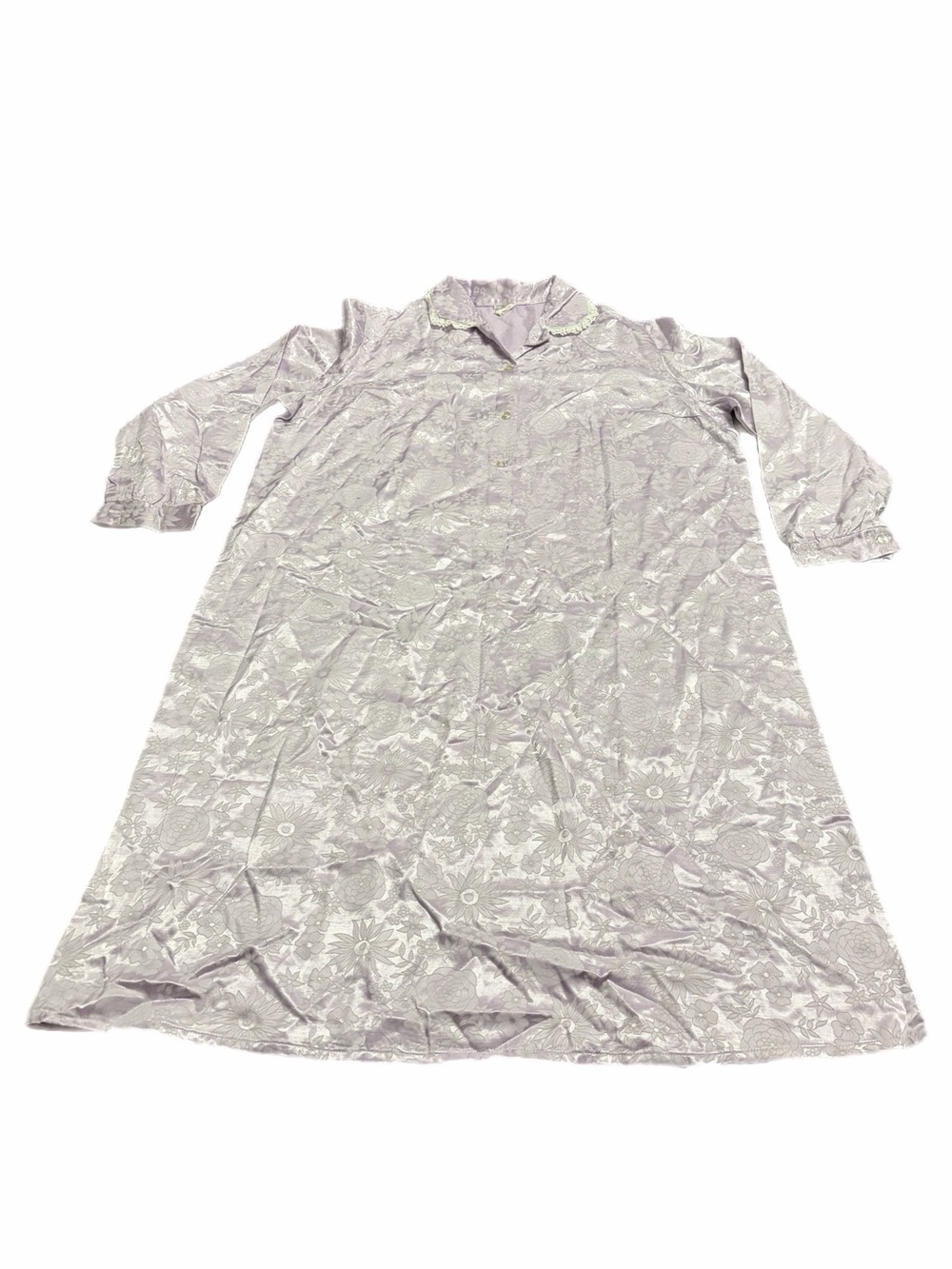 50s/60s European Vintage Cotton Floral Jacquard Midi Nightgown Midi (Lilac) L/XL - Picture 2 of 9